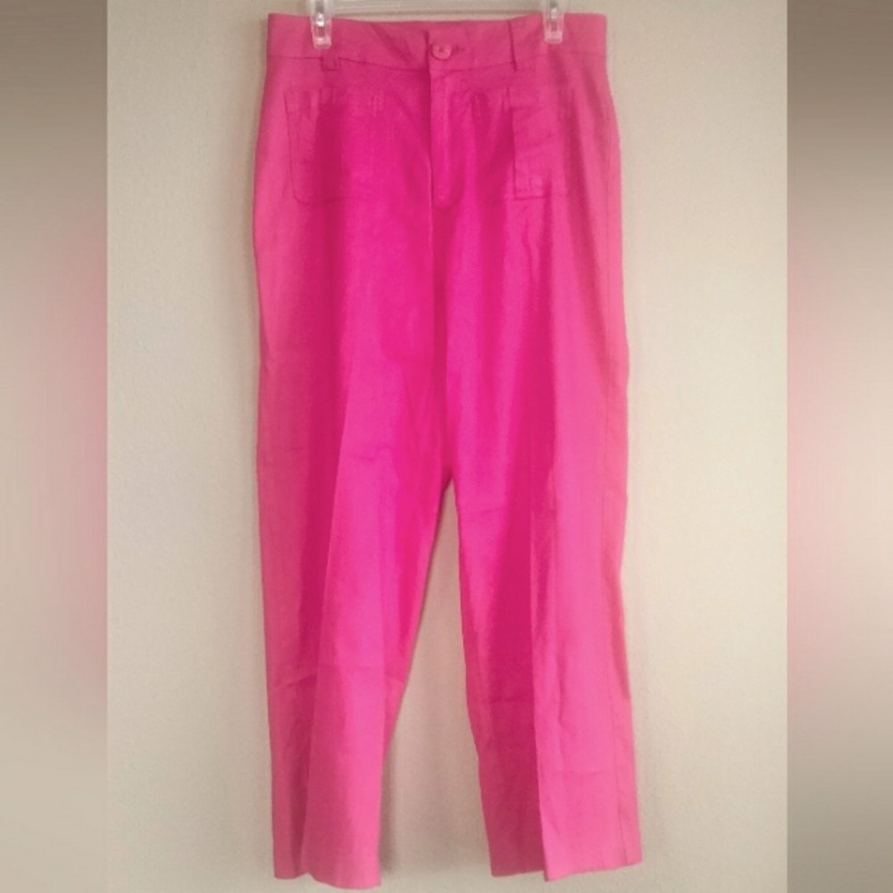 Nicole Miller size 10 Linen Vibrant Pink Pants